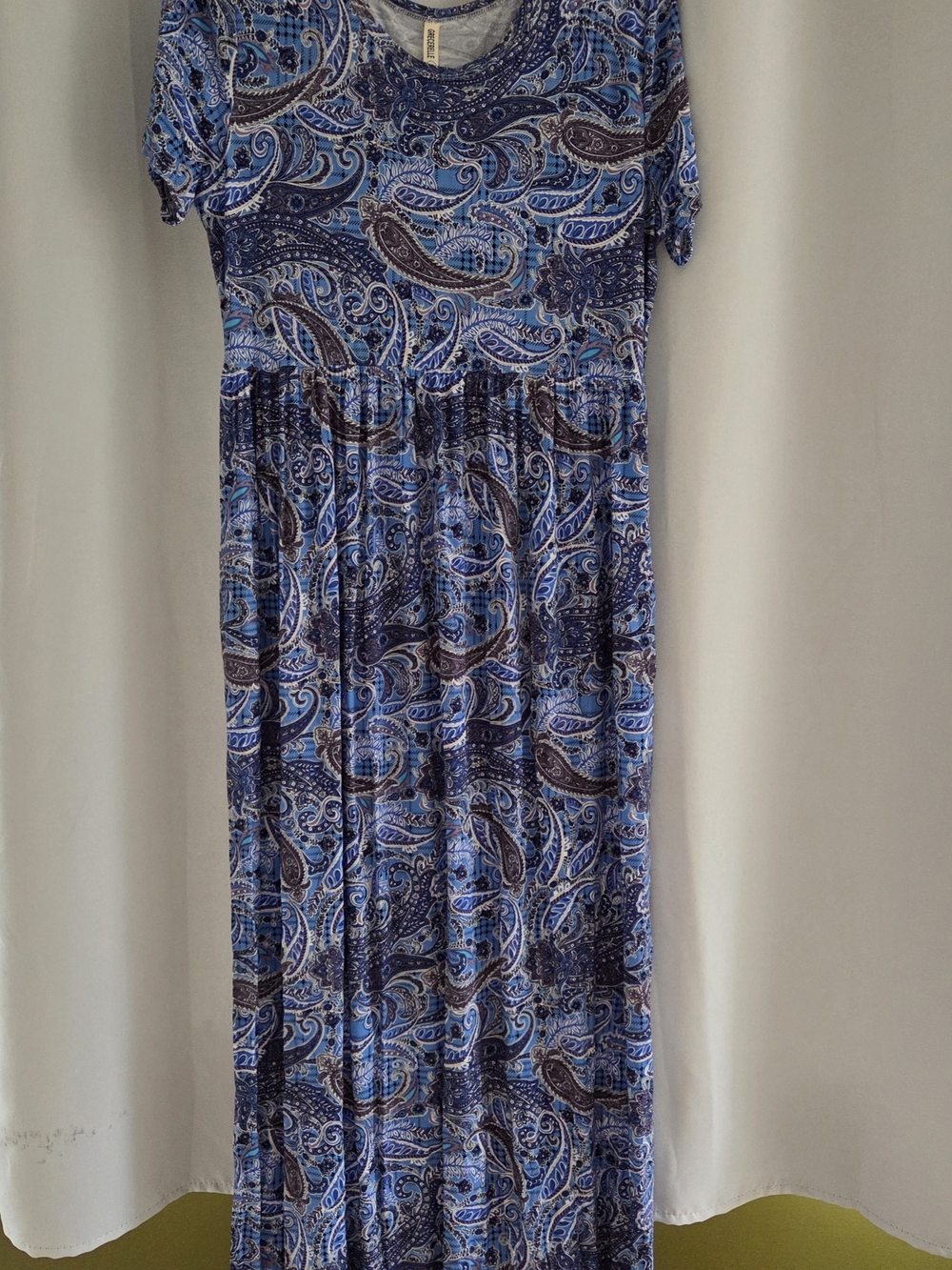 NWT Grecerelle Blue Paisley Short Sleeve Maxi Dress XL